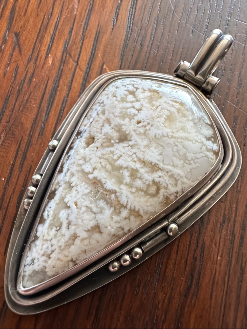 Stinking Water Plume Agate by Schyler Designs. Custom Stamped Arrow Pendant
